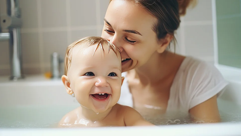 Mutter mit Kind in der Badewanne