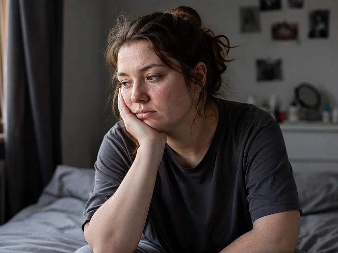 junge Frau mit akne inversa hat psychische probleme