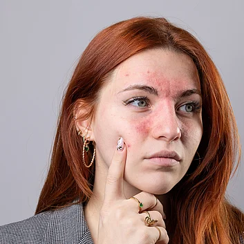 Neurodermitis im Gesicht junge Frau